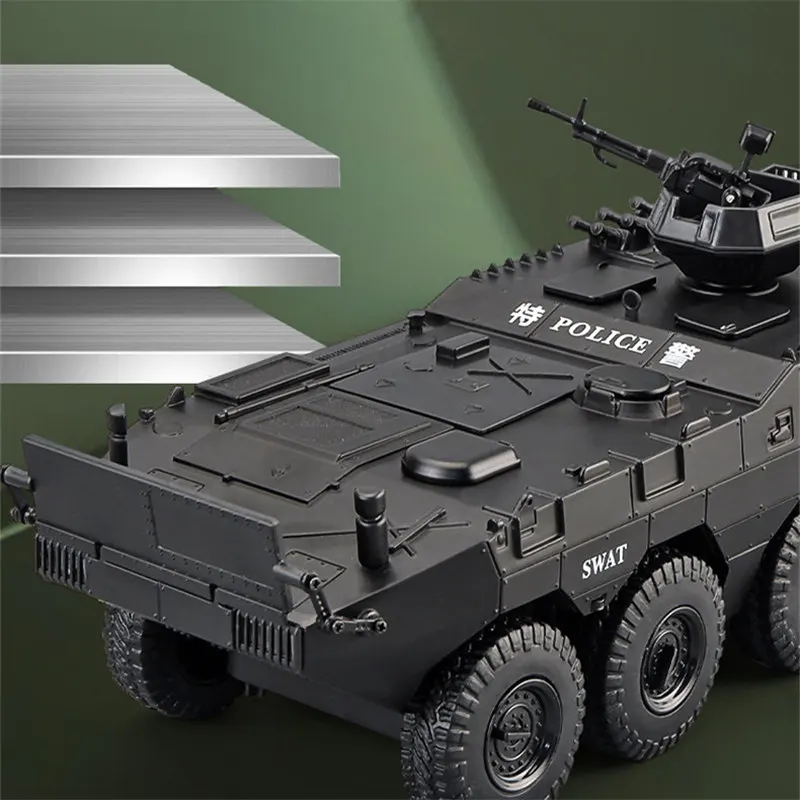 1:24 Alloy Armored Car Truck Model Diecast Toy Police Infantry Fighting Vehicles Explosion Proof Car Model Sound Light Kids Gift