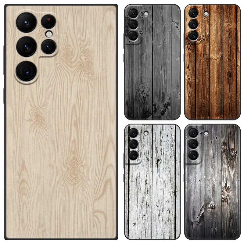 Carved Wood Black Phone Case For Samsung Galaxy S23 Ultra S22 S21 Plus S20 FE A13 A14 A23 A24 A25 A33 A34 A52S A53 A54 5G