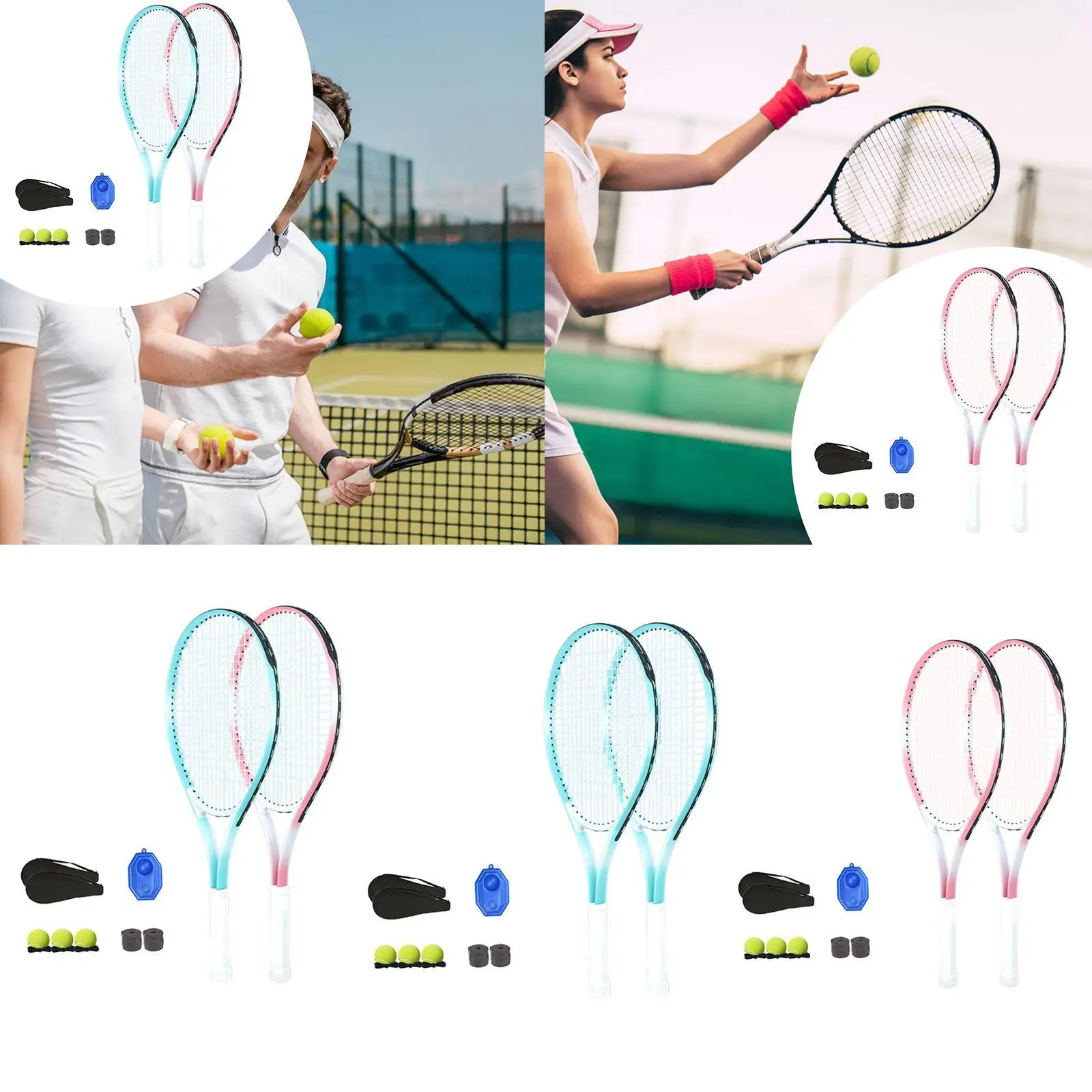 

Tennis Racquet Set Gift Anti Slip Grip with Overgrips Tennis Training Equipment for Outdoor Indoor Playground Beginners Garden