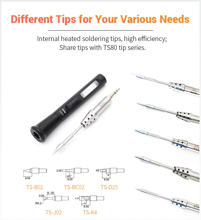 MINIWARE TS80P Mini Smart Portable Digital Soldering Iron Tool Adjustable Temperature OLED Display Iron Tips QC3.0 PD2.0 45W