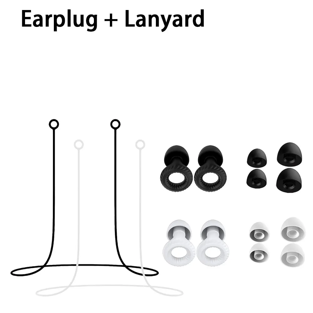 Reusable Soft Silicone Earplugs 2 Pairs with Silicone Lanyard, Waterproof Noise Reduction Ear Plugs for Swimming Sleeping Study