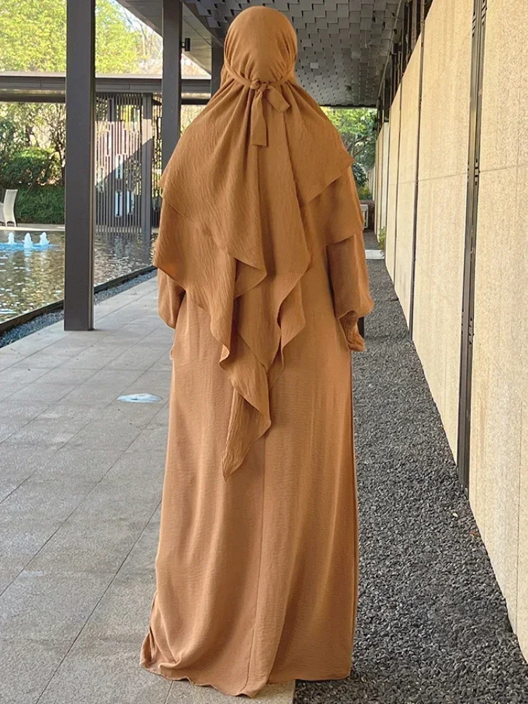 Ramadan eid mulher muçulmana jilbab 2 peças abaya com hijab longo khimar niqab conjunto vestido de oração aérea islam outfit djellaba burka