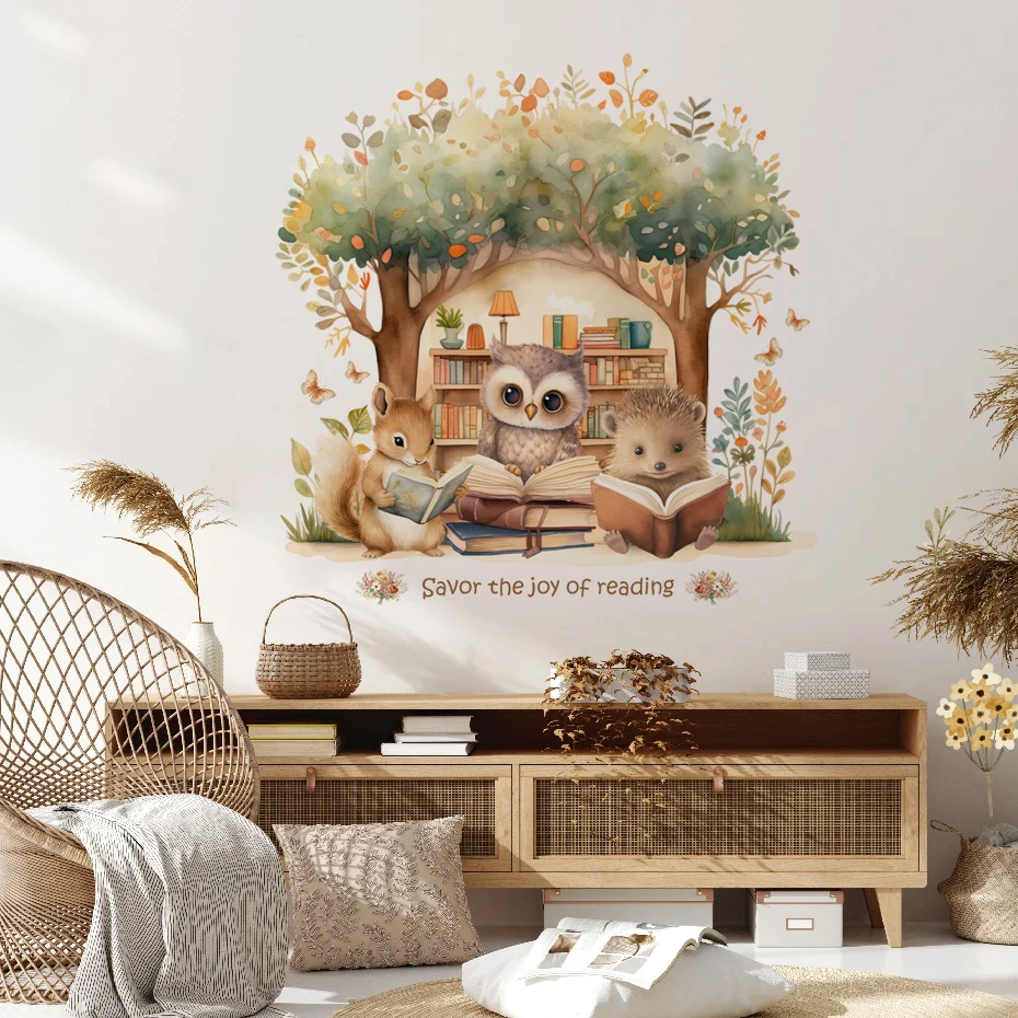 Cartoon Animals are Reading Wall Stickers for Children Room Kids Room Bedroom Living Room Nursery Decoration Wall Decals