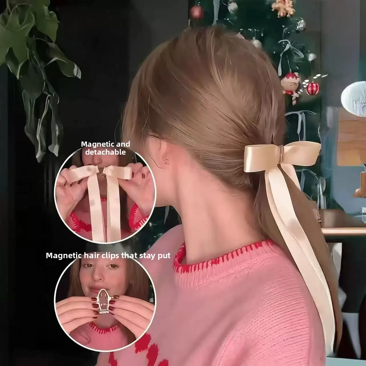 Ballet Style Magnetic Bow Hair Clip Detachable Satin Ribbon Half Up Hair Accessories Satin Ribbon Claw Clip Hair Clips for Girls