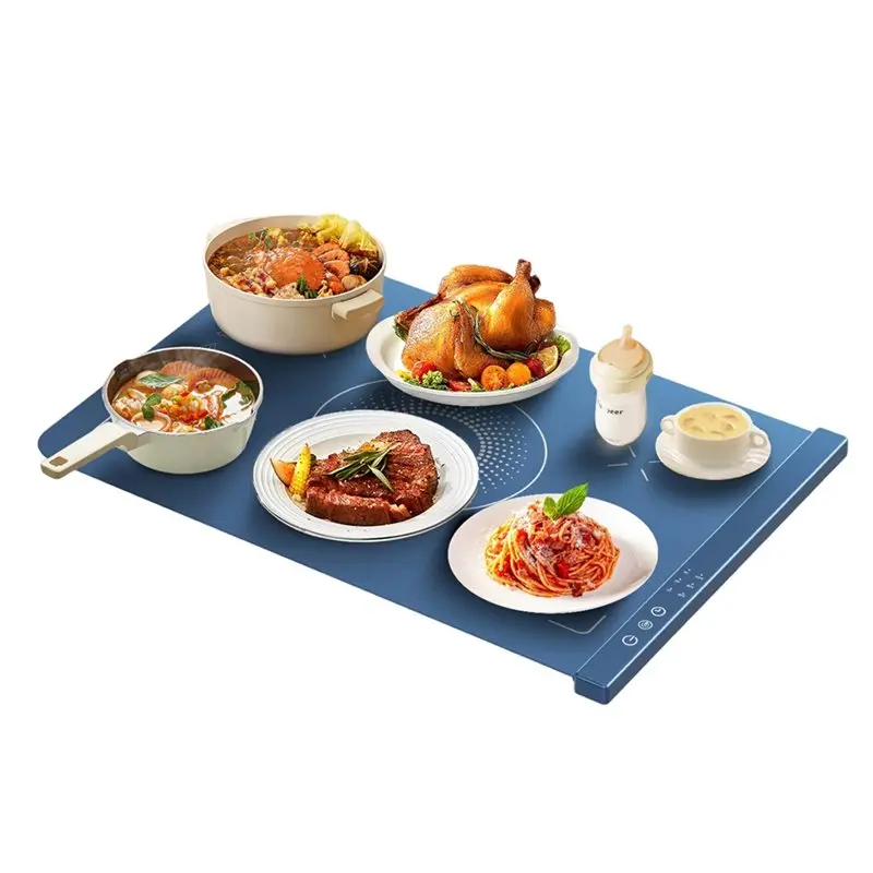 ABFU-Foldable Electric Warming Tray EU Plug For Food Warmer Mat Coffee Warming Pad Portable For Food Blue