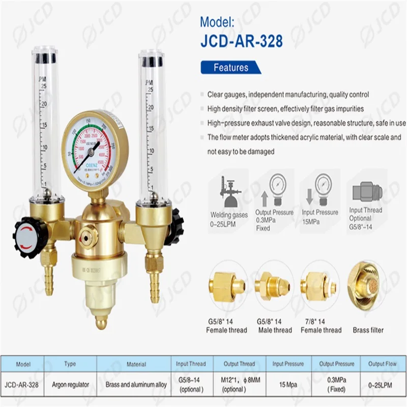 Imagem -03 - Qhtitec Argônio Regulador Co2 Mig Tig Flow Meter Regulador de Gás Flowmeter Weld Gauge Redutor de Pressão 030mpa
