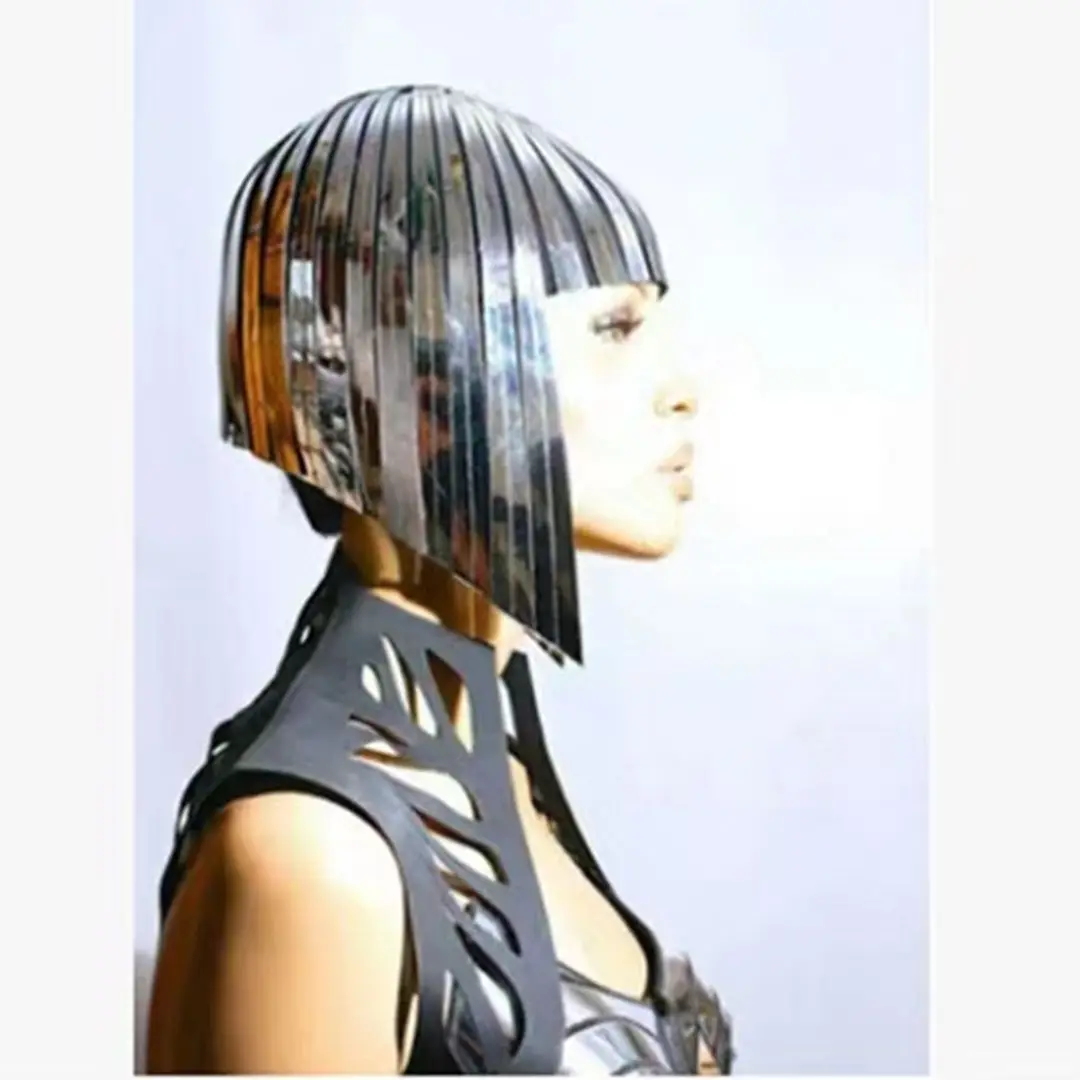 

Future Space Female Warrior Cool Reflective Wig Bar GOGO Show Style Props Wave Head Mirror Wig