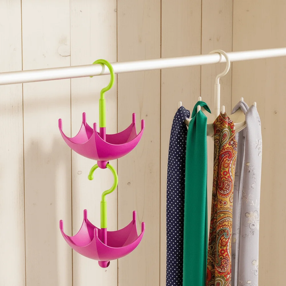 

2Pcs Plastic Dopamine Umbrella Shape Hooks 5 Claw Rotatable Umbrella Rotation Coat Hanger Space Saving Punch Free Bag Hooks
