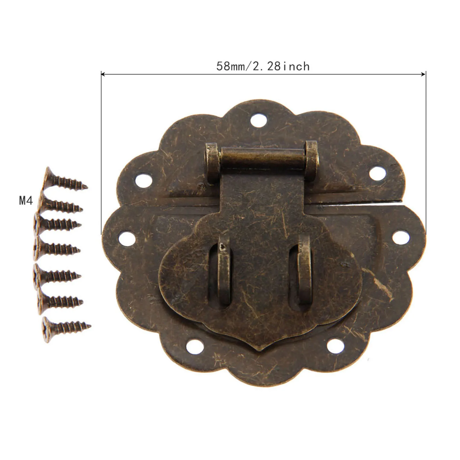 58mm Antique Wood Box Hasp Lock Vintage Decorative Jewelry Gift Box Suitcase Hasp Latch Hook Furniture Buckle Clasp Lock w/Screw