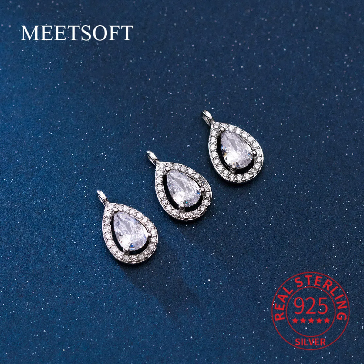 

MEETSOFT подвески из стерлингового серебра 925 пробы в виде капель воды из циркония, подвески для рукоделия, товары для рукоделия, аксессуары, браслет, оптовая продажа