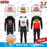 Kids Winter Fleece 2025 UAE Team XRG Cycling Jersey Set Long Sleeve Tadej Pogacar Clothing Childrens Thermal Jackets MTB Maillot