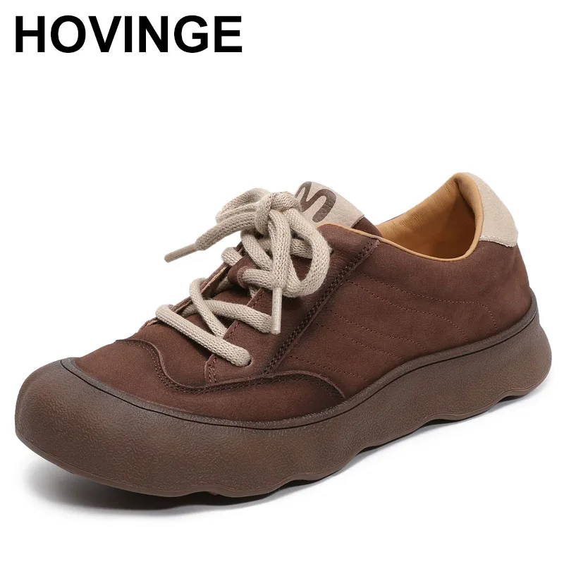 

Fashion Women Flat Shoes Spring Autumn Sole Platform Literary Style Genuine Leather Lace-Up Casual Board Shoes