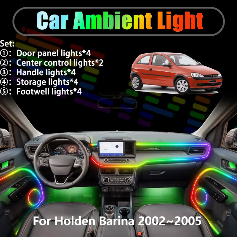 

Для Holden Barina 2002-2005 MK4 2003 2004 2/18 в 1: Комплект светодиодной RGB-подсветки салона и багажника с USB-подключением (эффект потока)