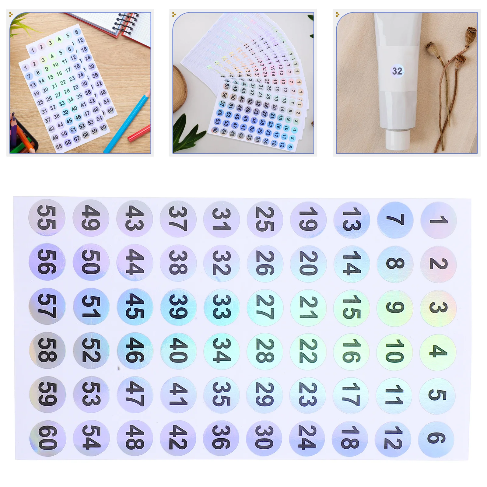 

50Pcs Round 01-60 Waterproof Number Stickers Colorful Adhesive Labels for Inventory Storage Organization Number Index Stickers