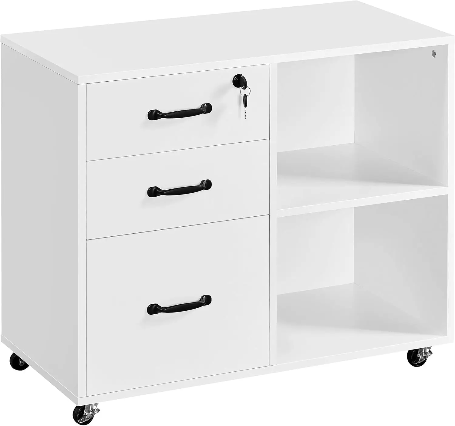 

Mobile Lateral Filing Cabinet with Lockable Wheels and Drawers, White, for Home Office