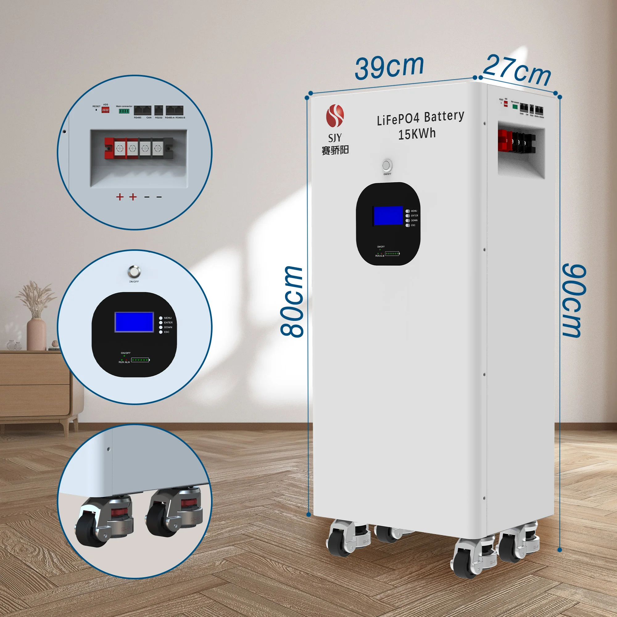 10000 Cycles 15kWh LiFePO4 51.2V 300Ah Lithium Battery Pack for 48V Solar Energy Storage Photovoltaic System, CE