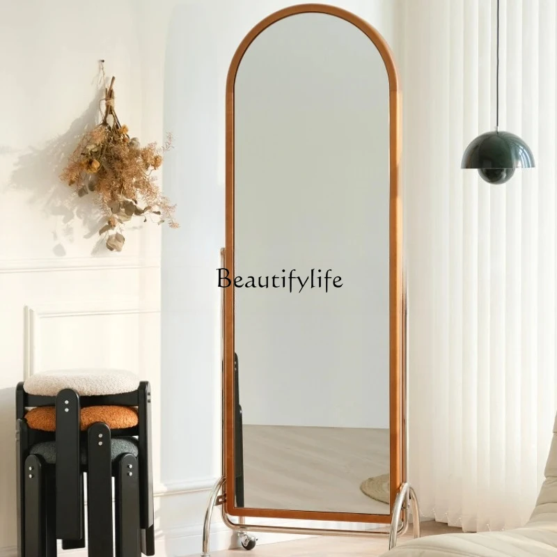 Gallery Mirror Removable Dressing Full-Length Mirror Solid Wood Retro Magazine Rack