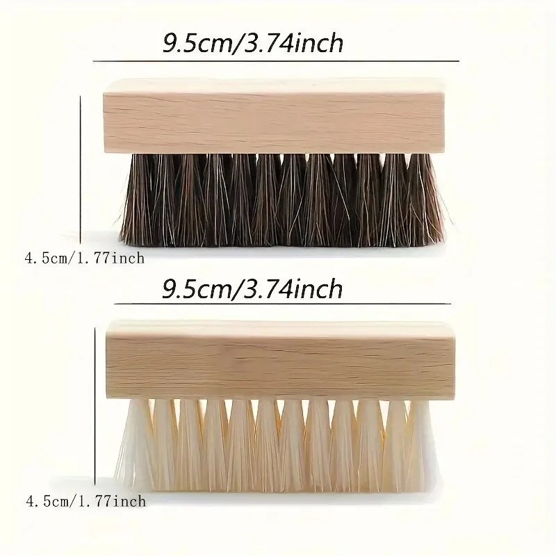 2pcs Multi-Functional Hard&Soft Pig Bristles Shoe Brush Solid Wood Handle Durable Daily Leather Shoes Cleaning Brushes