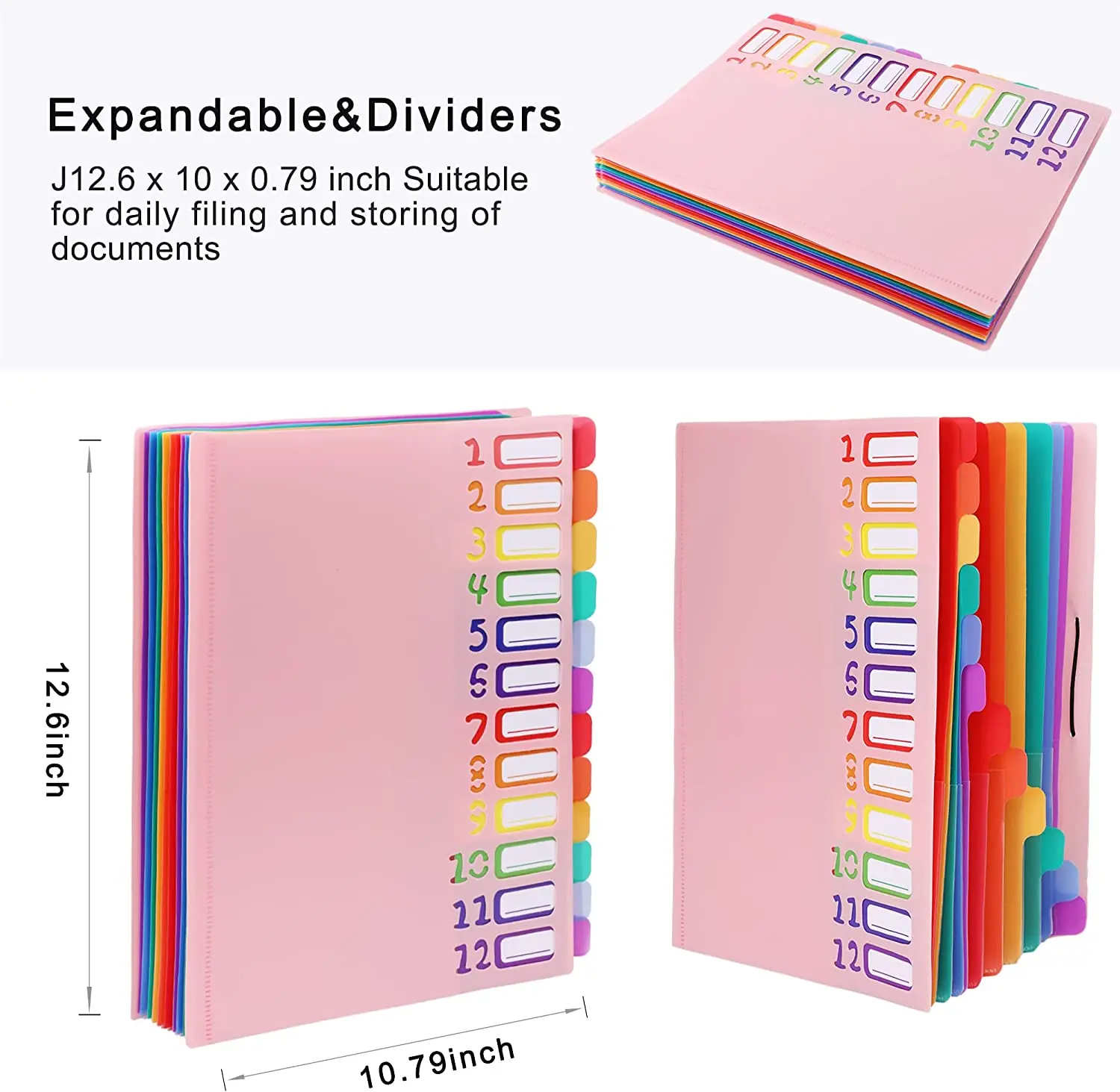 Classeur Extensible A4 avec 24 Pochettes, 240 Feuilles, Rainbow Lining, pour la Maison, le Bureau et l'École