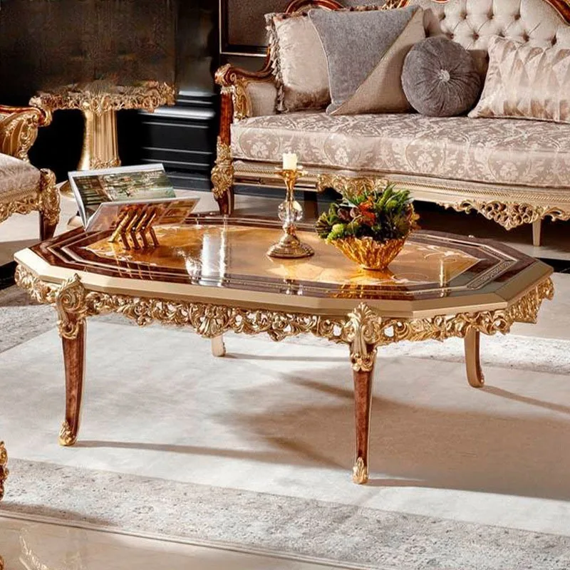 European birch carved veneer parquet square coffee table French villa living room coffee table furniture