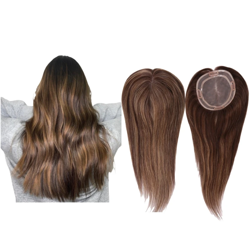 

18 Inches Brazilian Virgin Human Hair Replacement Ombre Highlight Color #3 HL T#3/8 Straight 3x5 Mono Topper Closure for Women