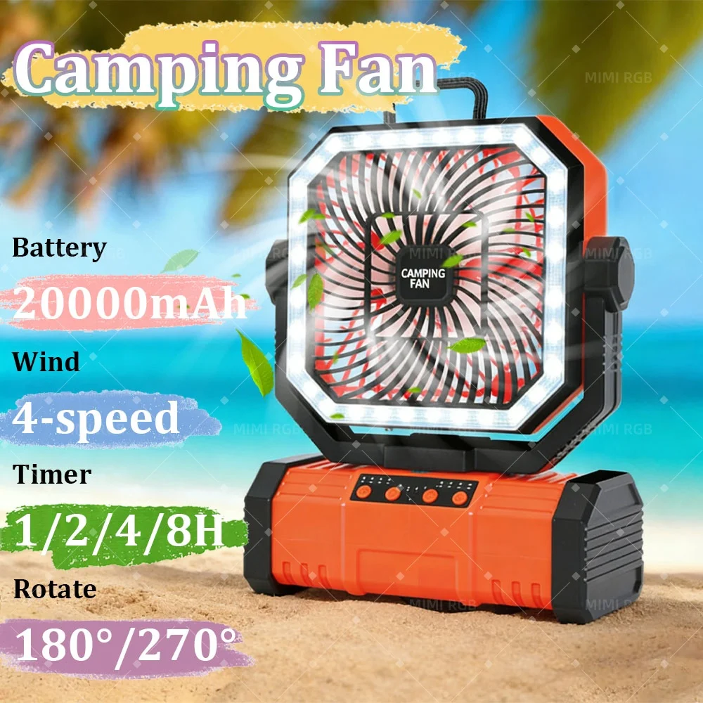 

Camping Fan with LED Lantern,20000mAh Rechargeable Fan,Portable Outdoor Tent Fans with Hanging Hook 4 Speeds Wind Remote Control
