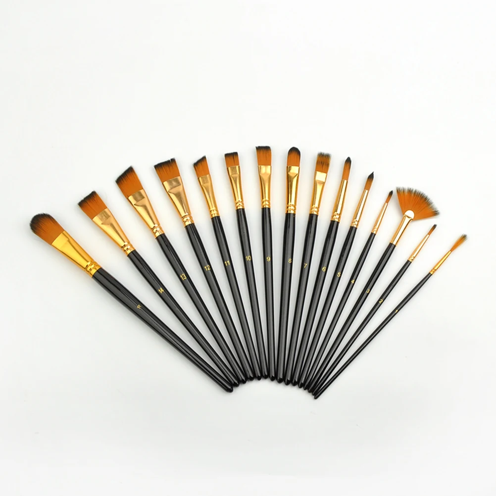 

15Pcs Oil Paint Brush Set Wood Handle Different Sizes Versatile for Acrylic Watercolor Face Body Painting Artist Supplies