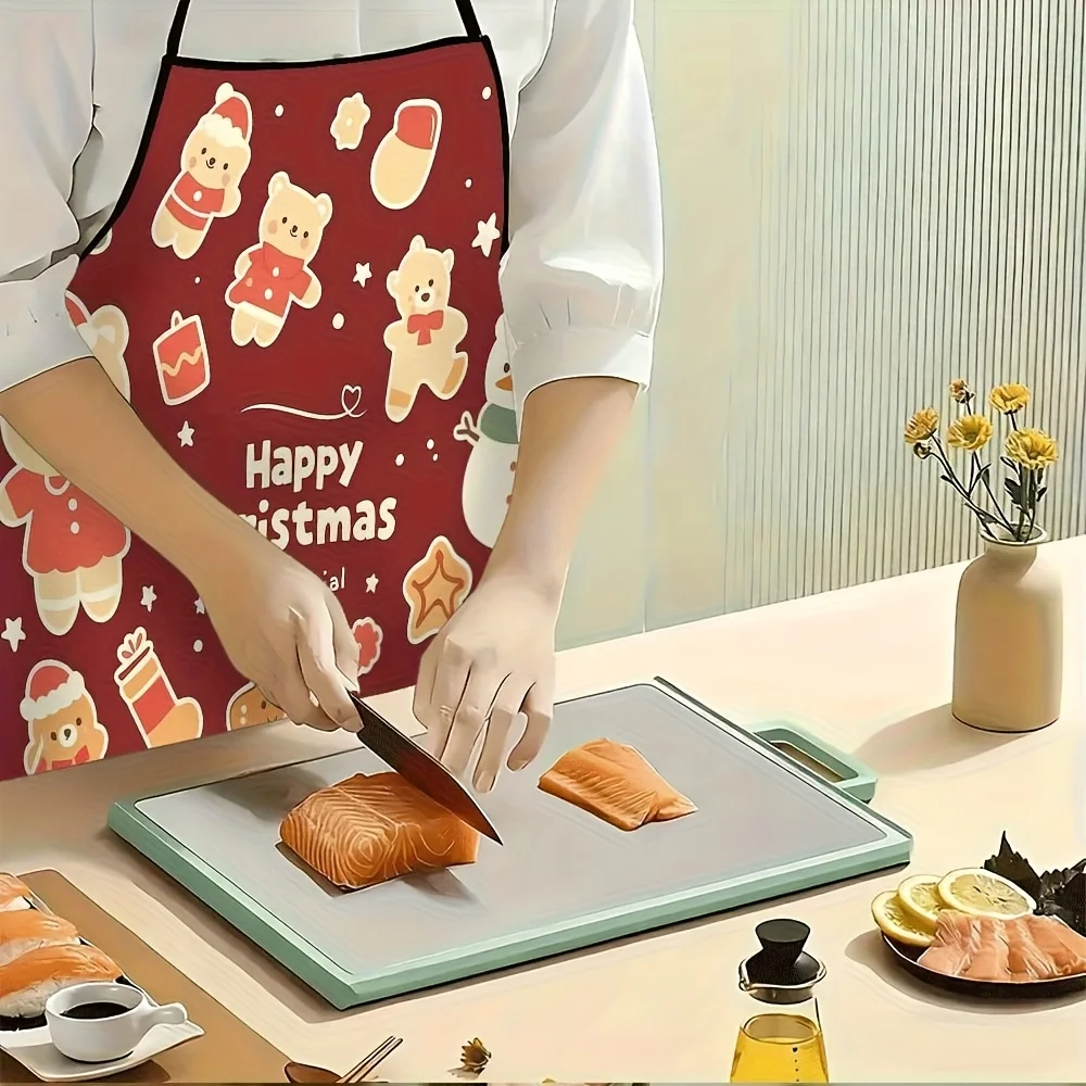 Cute Christmas Bear Apron, Festive Snowman and Gingerbread Graphic Cooking Bib, Holiday Kitchen Decor, Xmas Gift for Her