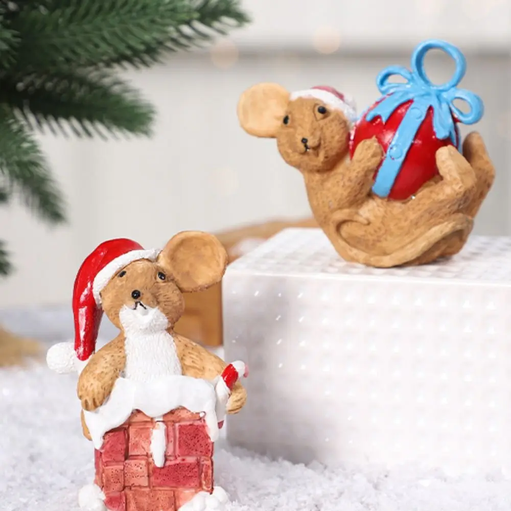 Ratón Navidad Animal estatuilla miniaturas Animal resina Navidad paisaje adornos estatua Mini