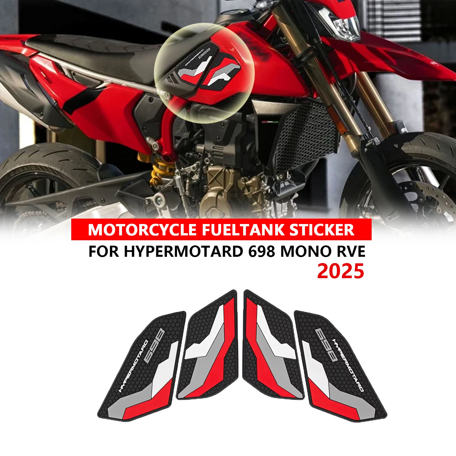 

NEW Motorcycle fuel tank pad fuel tank traction pad anti-slip side fuel tank sticker For Ducati Hypermotard 698 Mono RVE 2025