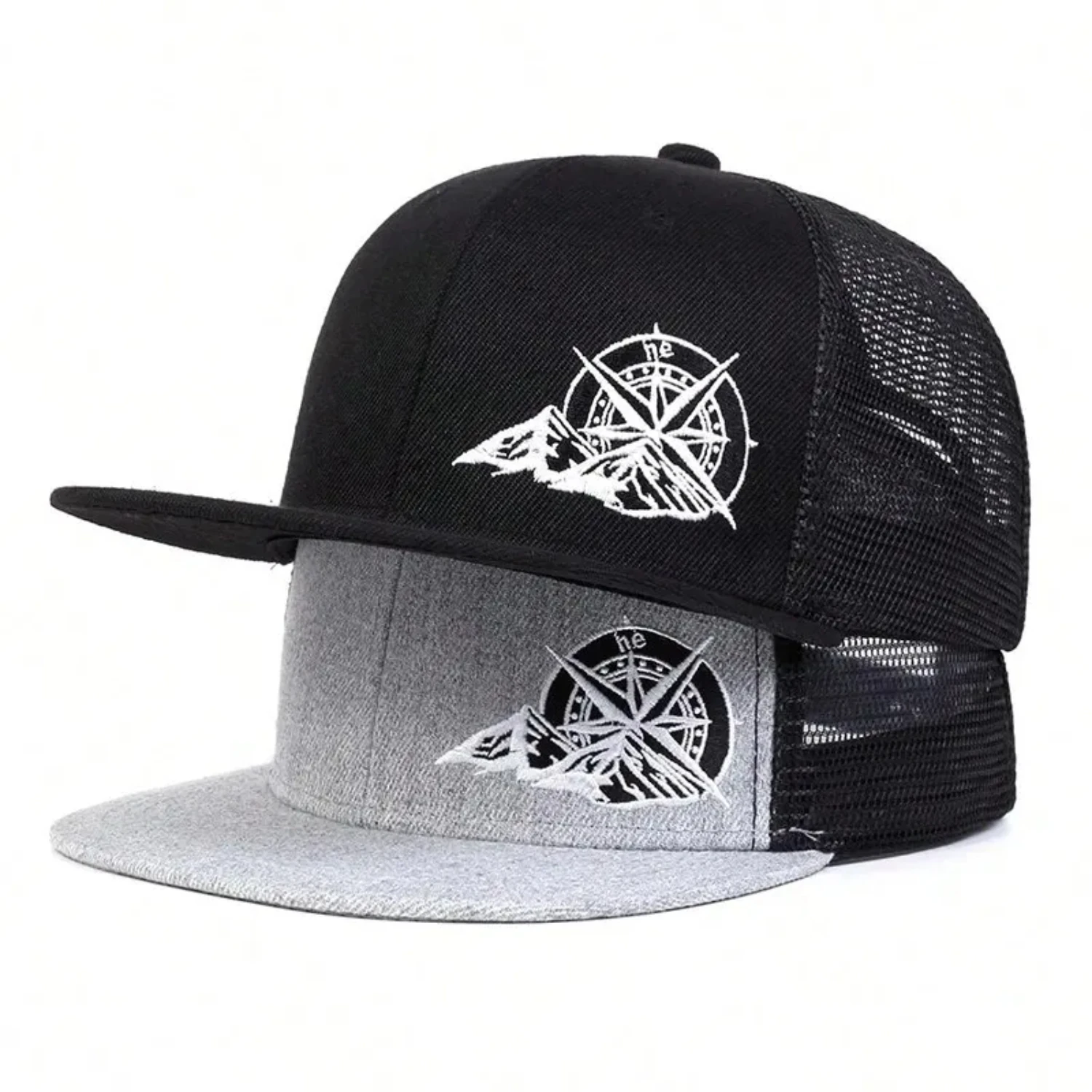 Unisex Compass Mountain Embroidery Hip-hop Net Hats Spring Summer Outdoor Adjustable Casual Baseball Caps Sunscreen Hat