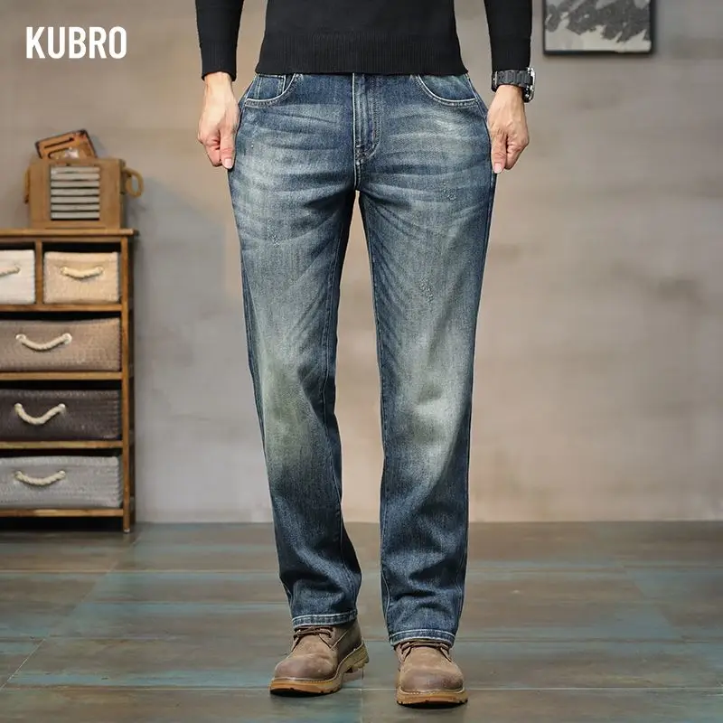 

Новинка 2025 года, мужские джинсы Stretch Big Bull, прямые эластичные брюки с высокой талией для молодых мужчин, модные мужские брюки, джинсовые брюки