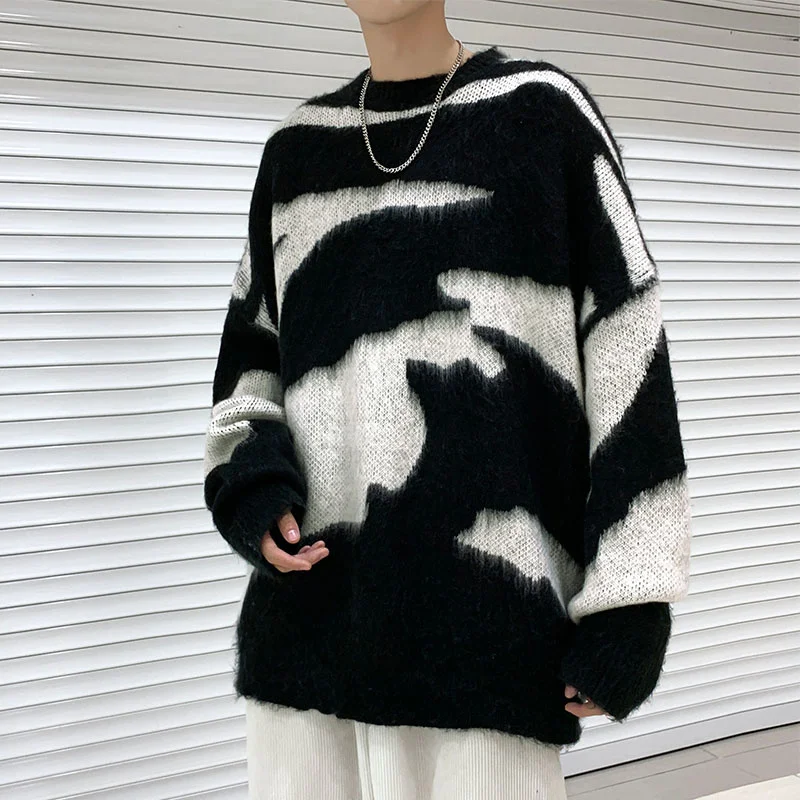 Autumn Winter Korean Fashion Men's Knitted Sweater Y2k Streetwear Men Tie Dye Casual Pullover Harajuku Knit Top Blouses Sweaters