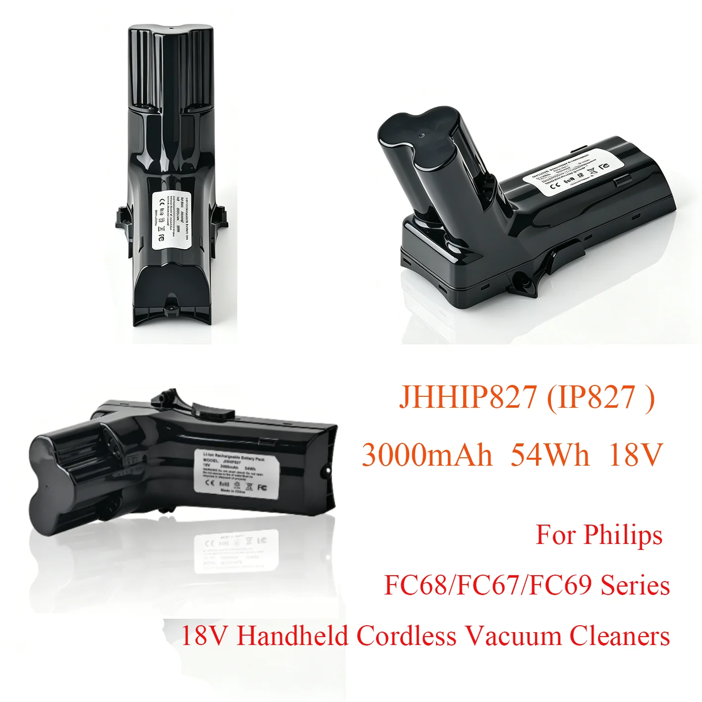 18V JHHIP827 IP827-A 3000mAh Rechargeable Battery for Philips FC6901/01,FC6801,FC6802/01,FC6812,FC6813,FC6814 Cordless Vacuum