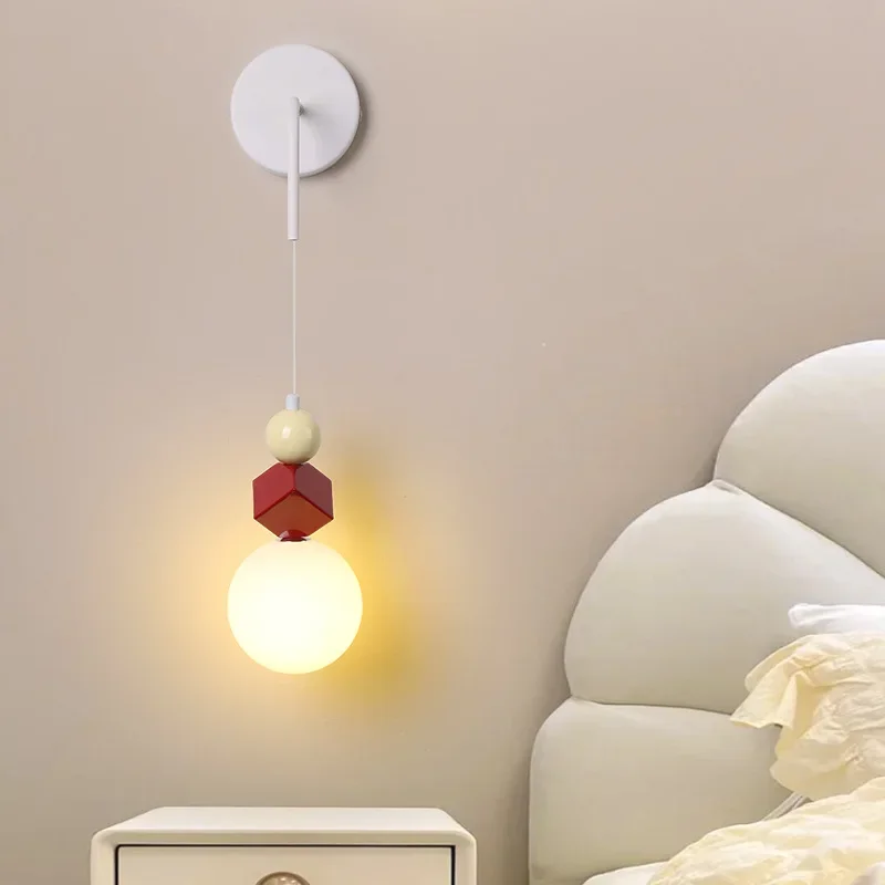 

GHJUYIOL Cream style bedroom bedside long line wall lamp Nordic light luxury room lamp minimalist small chandelier