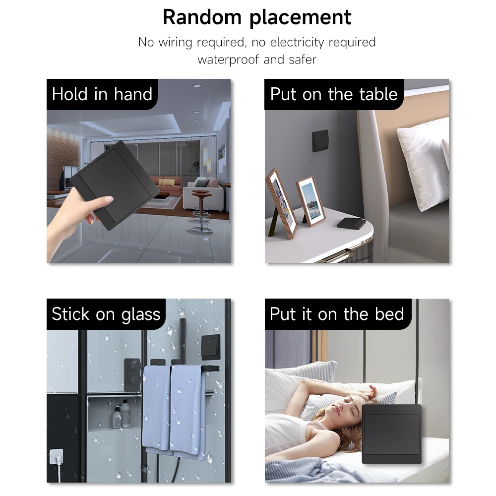 المنزل الذكي الأسود الذاتي بالطاقة اللاسلكية التبديل للأضواء الحركية مفتاح الإضاءة عدة مفاتيح الإضاءة عن بعد زر الضغط اللاسلكي
