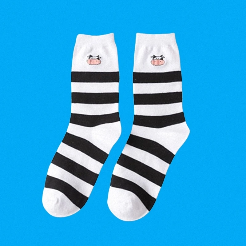 5/10 Pairs New High Quality Pure Color Cotton Socks Cow Pattern Spotted Socks Sweet Cartoon Women's Cotton Casual Socks