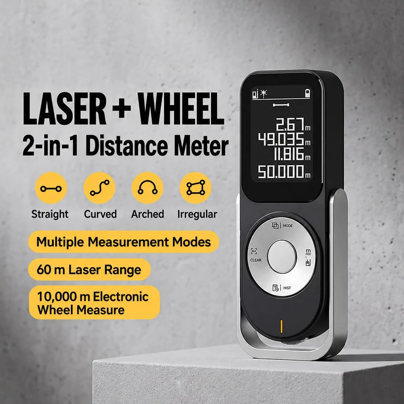 ATUMAN LSC 60m Laser Distance Meter with Digital Measuring Wheel, 13 Modes, Type-C Charging and 20-Record Memory