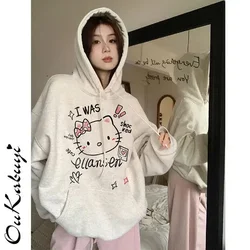 Sanrio Cute Cartoon New Hello Kitty Hoodies Sweatshirts Anime Kawaii Women\'s Winter Thick Loose and Versatile Tops Coats Gift