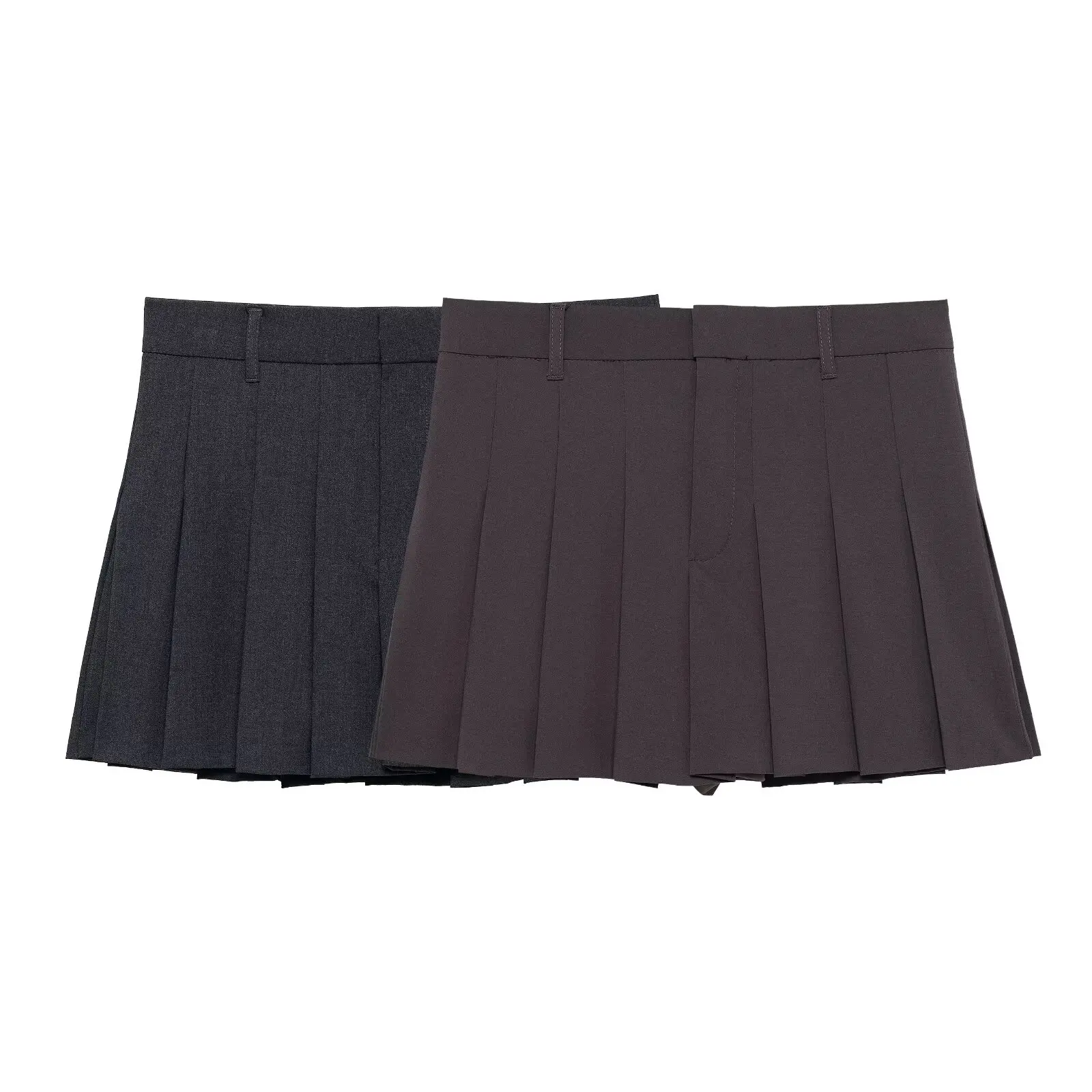 

TRAFZA Women Fashion Versatile Series Button Wide Pleated Skirt Female Elegant High Waist Sexy Zipper Solid 2-color Mini Skirt