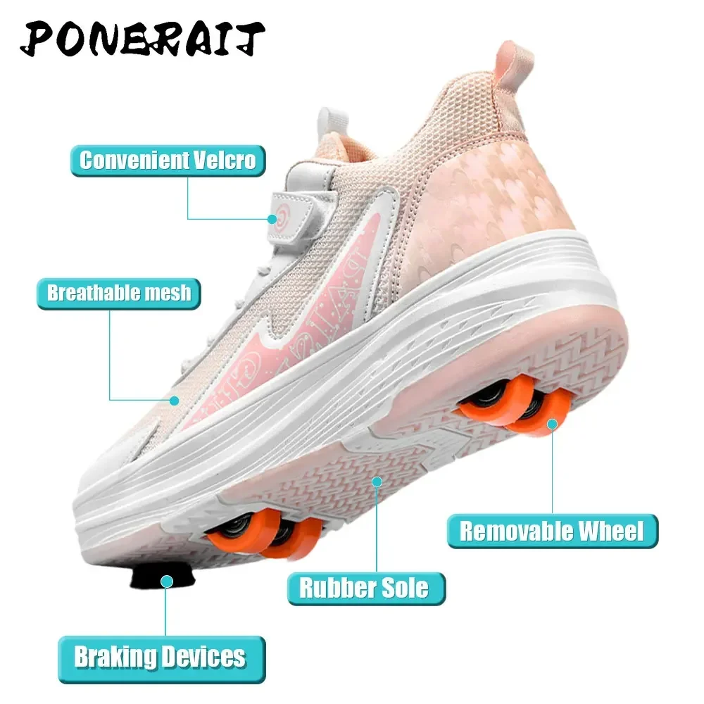 Unisex Button Extension 4 Wheel Roller Skates Shoes New Sneakers With Wheels For Boy Girls Skating Skates Shoes With Wheels