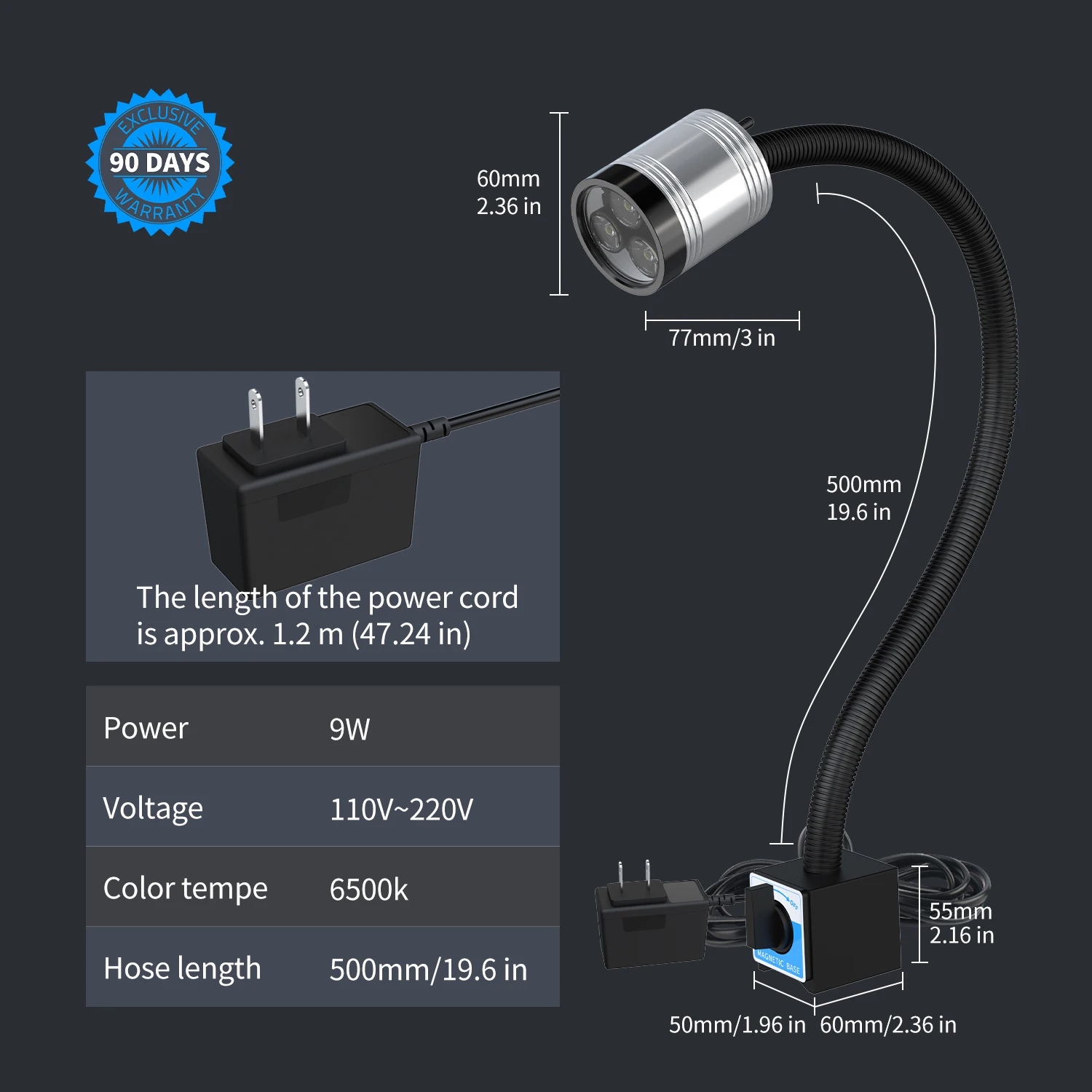 

Led Machine Tool Working Lamps 9w 110-220V/501cm Gooseneck Flexible Magnetic Base For Lathe Garage Milling Cnc Machines Lighting