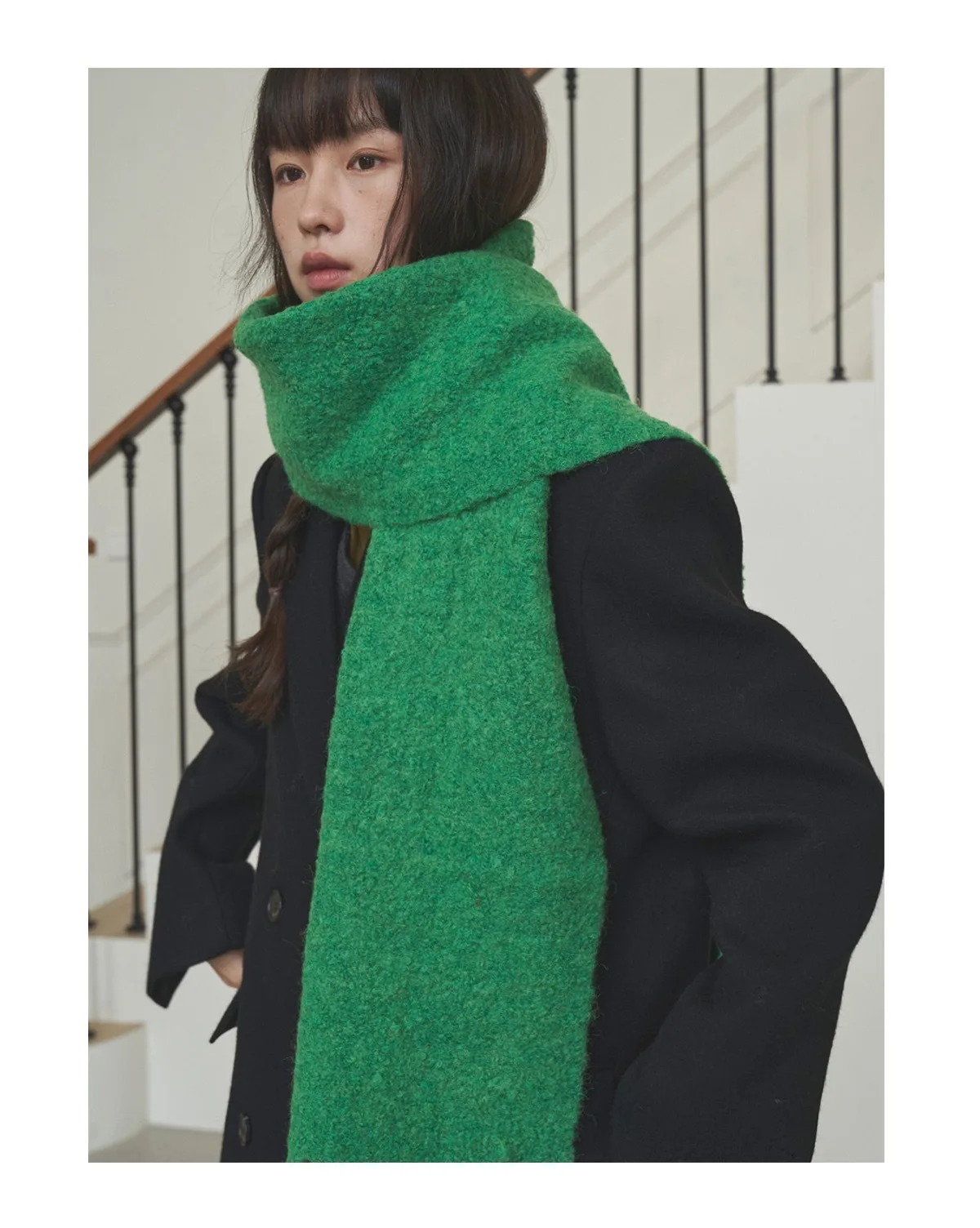 80% Wool 3% Alpaca Scarf for Women Autumn Winter Vintage Green Solid Long Scarf Neck Warmer Ladies Winter Accessories