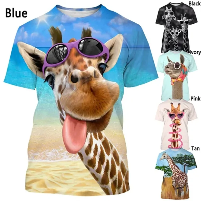 

Funny Africa Giraffe Graphic T Shirt for Men Kids Tee Shirts Cute 3D Jirafa Printed Tee Animal Cartoon Tops Cool Womens Clothing