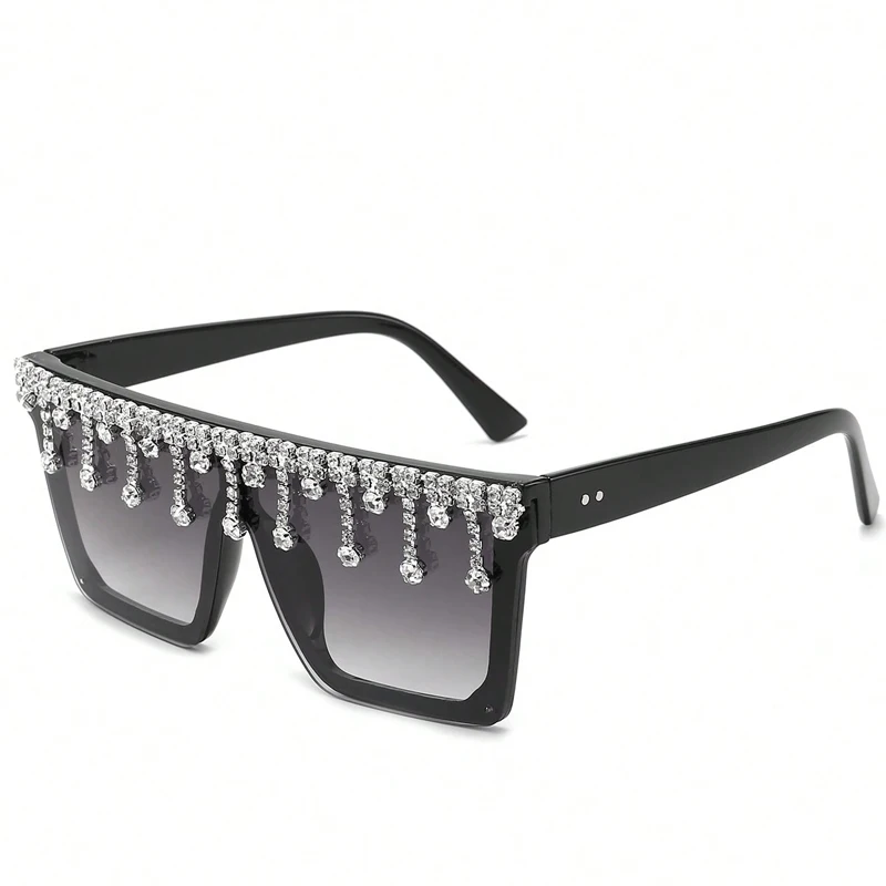 2025 Neue diamantbesetzte Sonnenbrille, heißer quadratischer Rahmen, integrierte Sonnenbrille, großer Rahmen, Reisklammer-Sonnenbrille, 1913 – Detail 3