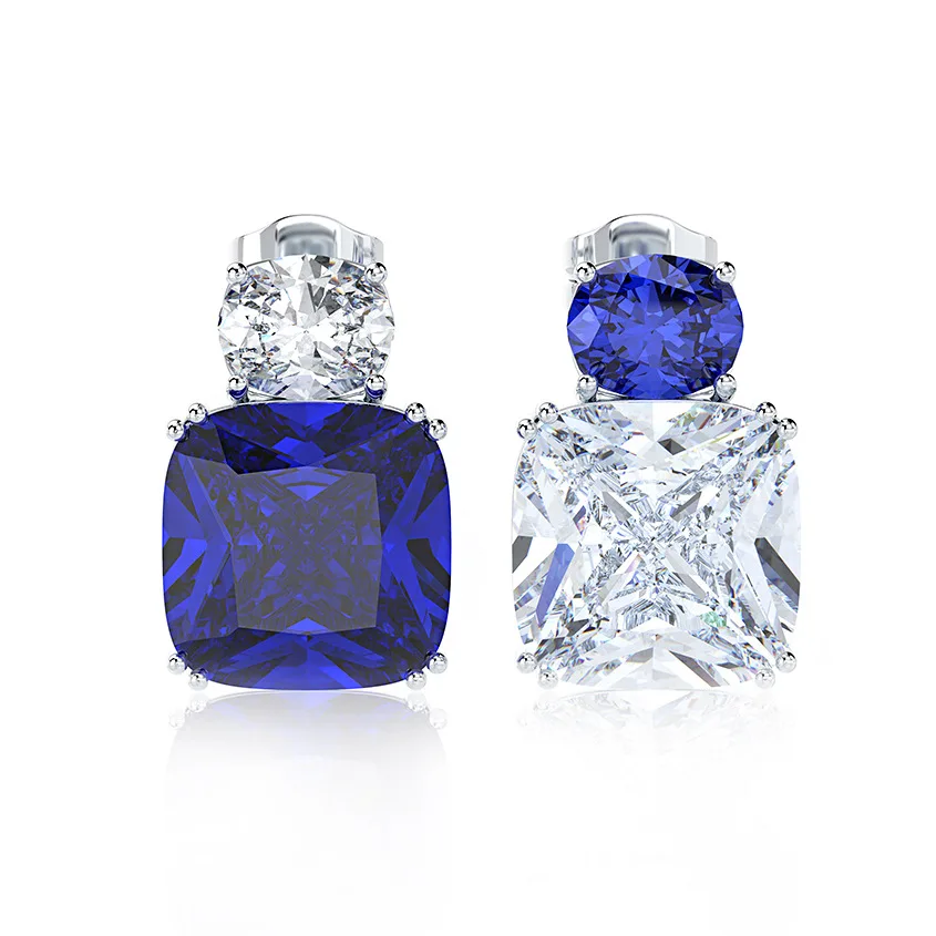 18K Gold Plated Crystal Rhinestone Women Earrings Vintage Square Geometric Blue White Zircon Earrings For Christmas Gift