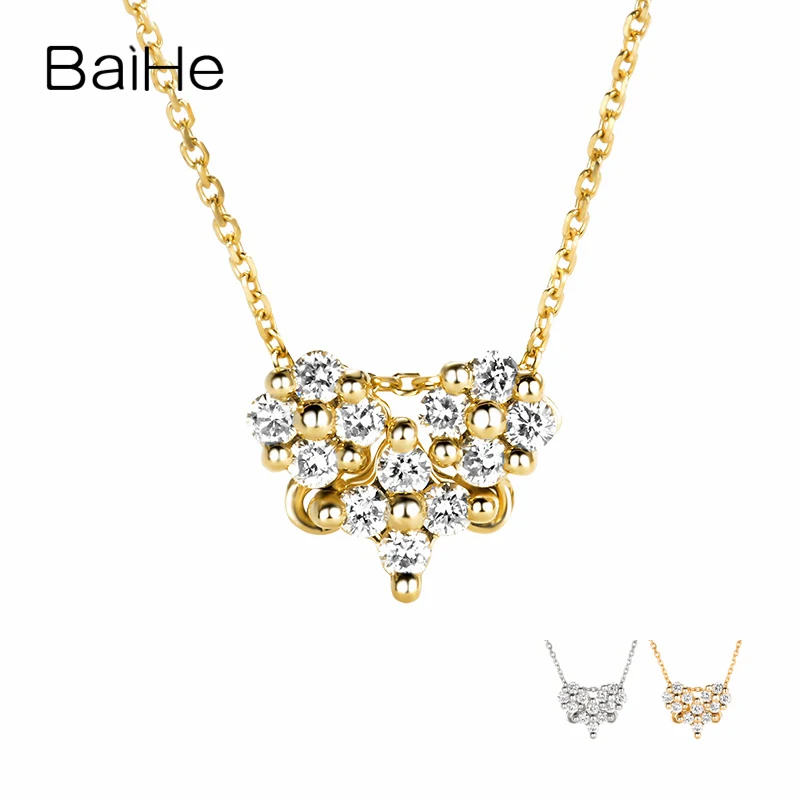 

BAIHE Solid 18K Yellow Gold 0.30ct H/SI Natural Diamond Heart Necklace Women Everyday Wear Trendy Fine Jewelry Collier Coeur