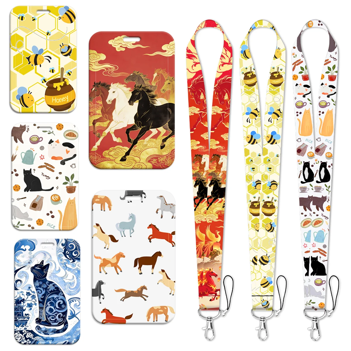 Cute Animal Lanyard for Key Horse Bee Cat Neck Strap Lanyard ID Badge Holder Keychain Key Holder Hang Rope Keyrings Accessories