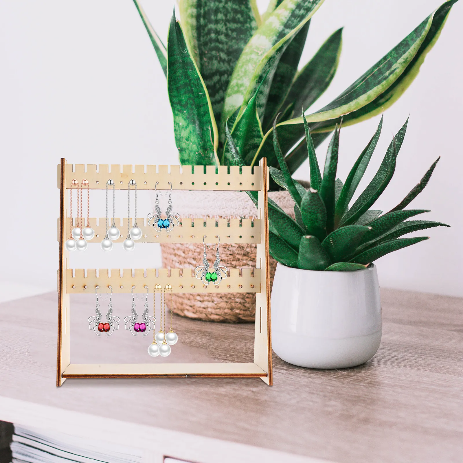 

Многоуровневая деревянная подставка для украшений, многофункциональный деревянный органайзер для серег для продавцов, выставок ремесленных изделий, розничной торговли