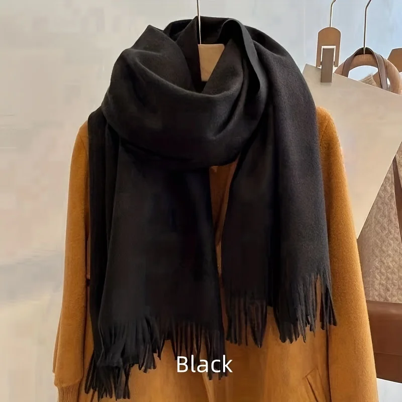 Winter Cashmere Solid Color Pashmina Tassel Scarf Cold Weather Scarves Wraps Women Girls Her Thicken Warm Shawl Wrap